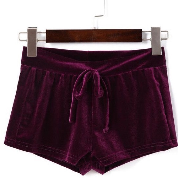 Pants - Burgundy Velvet Velour High Rise Shorts